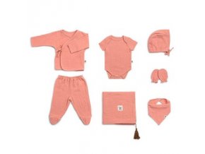 FUNNABABY Mušelínový Novorozenecký set 8 dílný Coral Pink vel. 0 - 3 m.