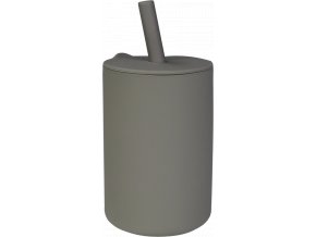 TRYCO Silikonový pohárek s brčkem, Olive Gray