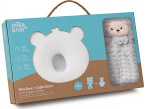 INTERBABY | SET MÉĎA - ergonomický polštářek + přítulka - šedý