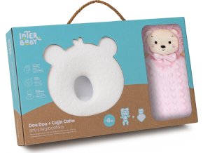 INTERBABY | SET MÉĎA - ergonomický polštářek + přítulka - růžový