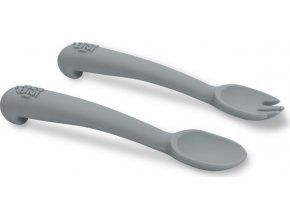 INTERBABY | SET silikonová LŽIČKA + VIDLIČKA - šedý