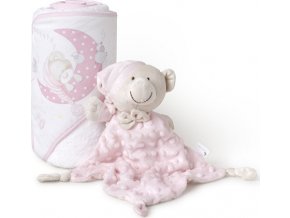 INTERBABY | SET - OSUŠKA froté 100x100 Medvídek spí + PŘÍTULKA - růžová