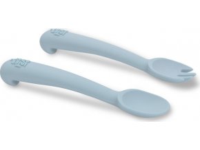 INTERBABY | SET silikonová LŽIČKA + VIDLIČKA - modrý
