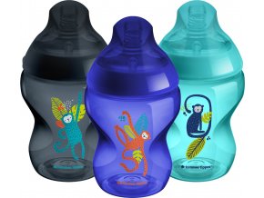 TOMMEE TIPPEE Kojenecká lahev pomalý průtok, 260 ml, Jungle Picks green, 3 ks