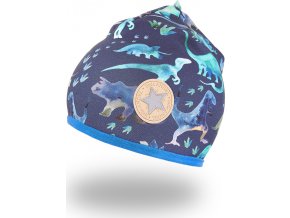 Little Angel Čepice podšitá Outlast® - dinosauři/modrá royal (Velikost 3 | 42-44 cm)