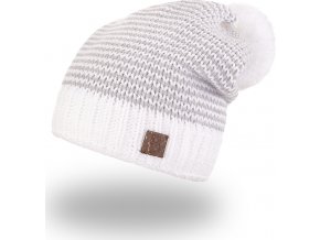 Little Angel Čepice pletená cikcak s bambulí Outlast ® - bílošedá (Velikost 5 | 49-53 cm)