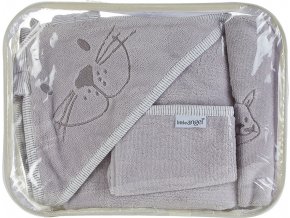 Little Angel sET osuška,ručník,žínka BAMBUS - sv.šedá zajíc