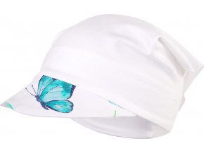 Little Angel Šátek tenký kšilt Outlast® - bílá/tyrkys motýl (Velikost 3 | 42-44 cm)