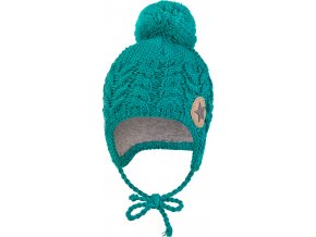 Little Angel Čepice pletená zavazovací copánky LA Outlast ® - zelená (Velikost 3 | 42-44 cm)