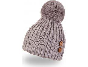 Little Angel Čepice pletená bambule knoflíky Outlast ® - sv.šedá (Velikost 3 | 42-44 cm)