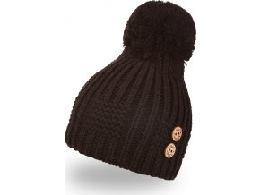 Little Angel Čepice pletená bambule knoflíky Outlast ® - černá (Velikost 3 | 42-44 cm)