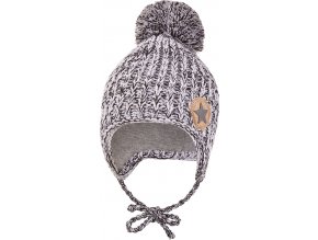 Little Angel Čepice pletená zavazovací bambule LA Outlast ® - bílošedý melír (Velikost 1 | 36-38 cm)