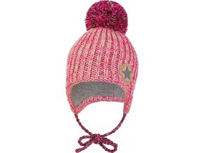 Little Angel Čepice pletená zavazovací bambule LA Outlast ® - růžový melír (Velikost 1 | 36-38 cm)