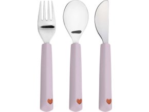 LÄSSIG BABIES LÄSSIG Cutlery with Silicone Handle 3pcs Happy Rascals Heart lavender (Varianta LÄSSIG Cutlery with Silicone Handle 3pcs Happy Rascals Heart lavender)
