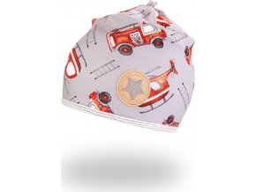Little Angel Čepice podšitá Outlast® - šedá hasiči/pruh bílošedý melír (Velikost 3 | 42-44 cm)