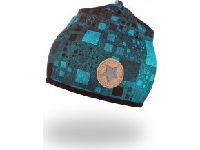 Little Angel Čepice podšitá Outlast® - černotyrkysové čtverce/černá (Velikost 1 | 36-38 cm)