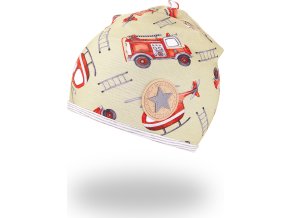Little Angel Čepice podšitá Outlast® - zelená hasiči/pruh bílošedý melír (Velikost 3 | 42-44 cm)