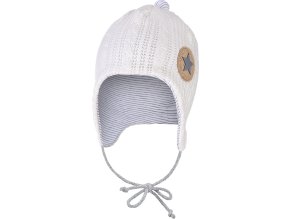 Little Angel Čepice podšitá zavazovací Outlast® - Off White/pruh bílošedý melír