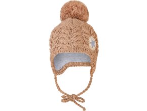 Little Angel Čepice pletená zavazovací copánky LA Outlast ® - taupe (Velikost 4 | 45-48 cm)