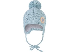 Little Angel Čepice pletená zavazovací copánky LA Outlast ® - sv.mentolová (Velikost 4 | 45-48 cm)