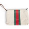 Childhome Pouzdro na zip s poutkem Off White Stripes Green/Red