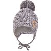Little Angel Čepice pletená zavazovací bambule LA Outlast ® - bílošedý melír (Velikost 1 | 36-38 cm)