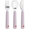 LÄSSIG BABIES LÄSSIG Cutlery with Silicone Handle 3pcs Happy Rascals Heart lavender (Varianta LÄSSIG Cutlery with Silicone Handle 3pcs Happy Rascals Heart lavender)
