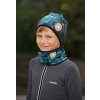 Little Angel Čepice podšitá Outlast® - černotyrkysové čtverce/černá (Velikost 1 | 36-38 cm)