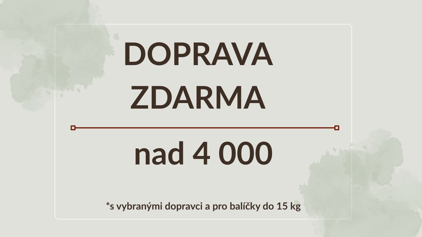 Banner s informací o dopravě zdarma při nákupu nad 2 999 Kč. Jednoduchý design s velkým nápisem „Doprava zdarma nad 2999 Kč“ na světlém pozadí s jemnými zelenými akvarelovými detaily.
