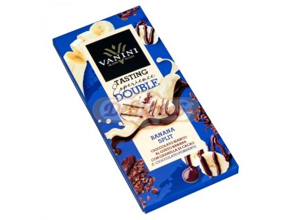 Biela a horká čokoláda s kakaovými bôbmi s banánovou arómou