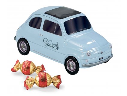Vanoir čokoládové pralinky s kousky lískových oříšků v plechovém autě Fiat 205g