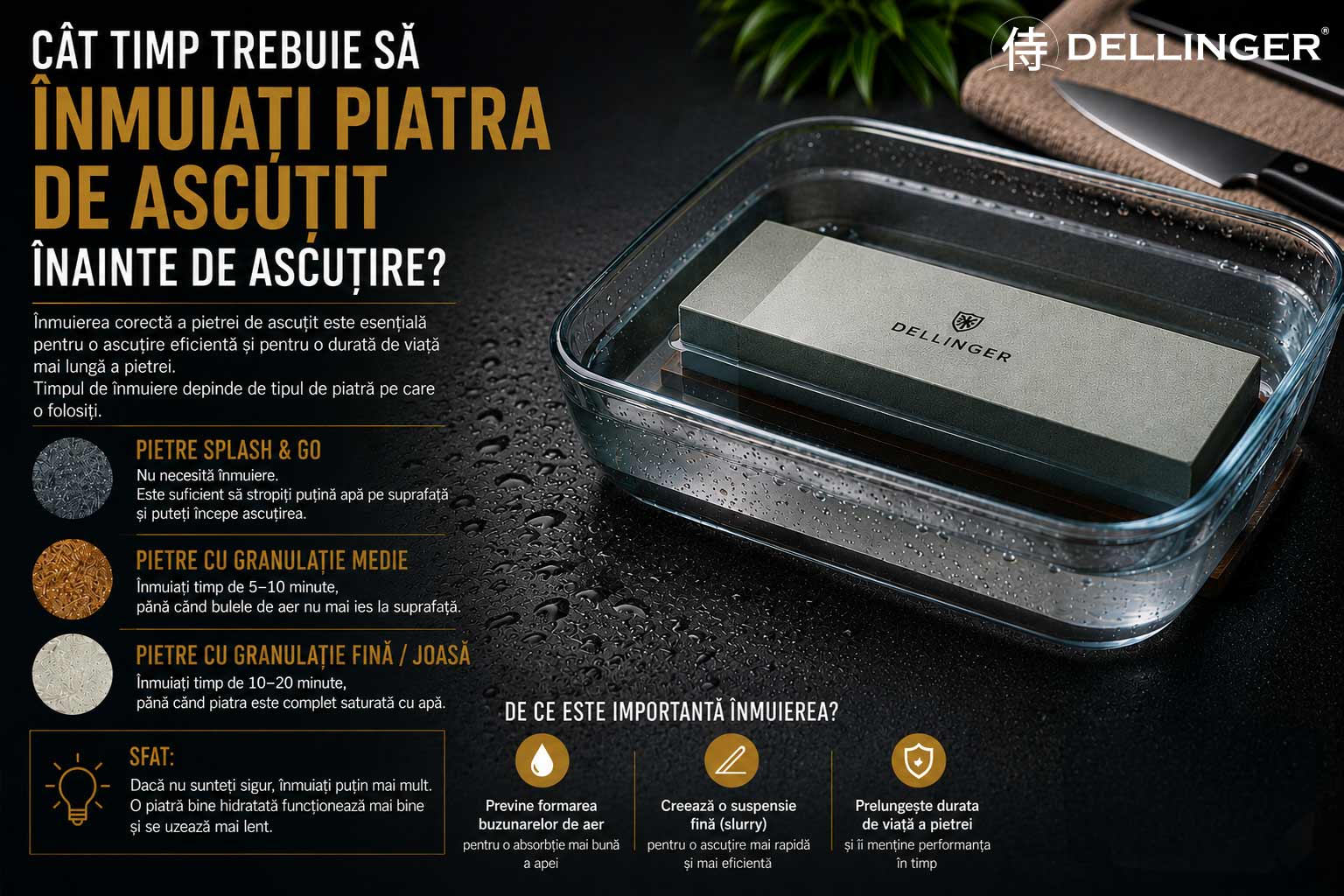 Cât timp trebuie lăsat în apă piatra de ascuțit înainte de ascuțire?