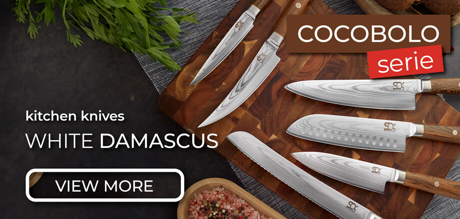 Kitchen knives SOK White Damascus COCOBOLO serie