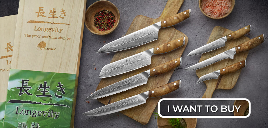 Dellinger Longevity Damascus kitchen knives