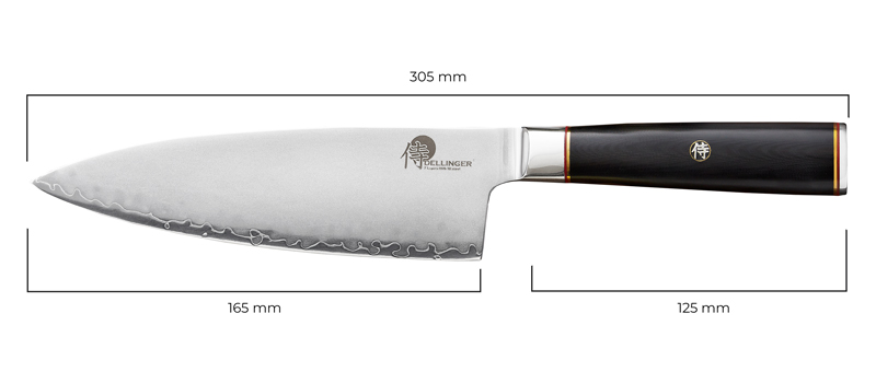 Kuchařský nůž Lady Chef 165 mm Dellinger Okami 3 layers AUS10 rozmery