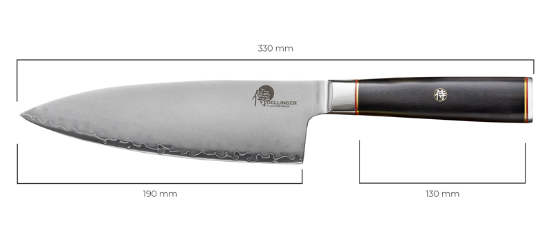 nůž Big Chef Dellinger Okami 3 layers AUS10 rozmery