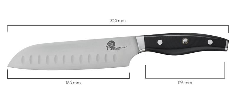 Všestranný kuchyňský nůž Santoku Dellinger German Samurai rozmery