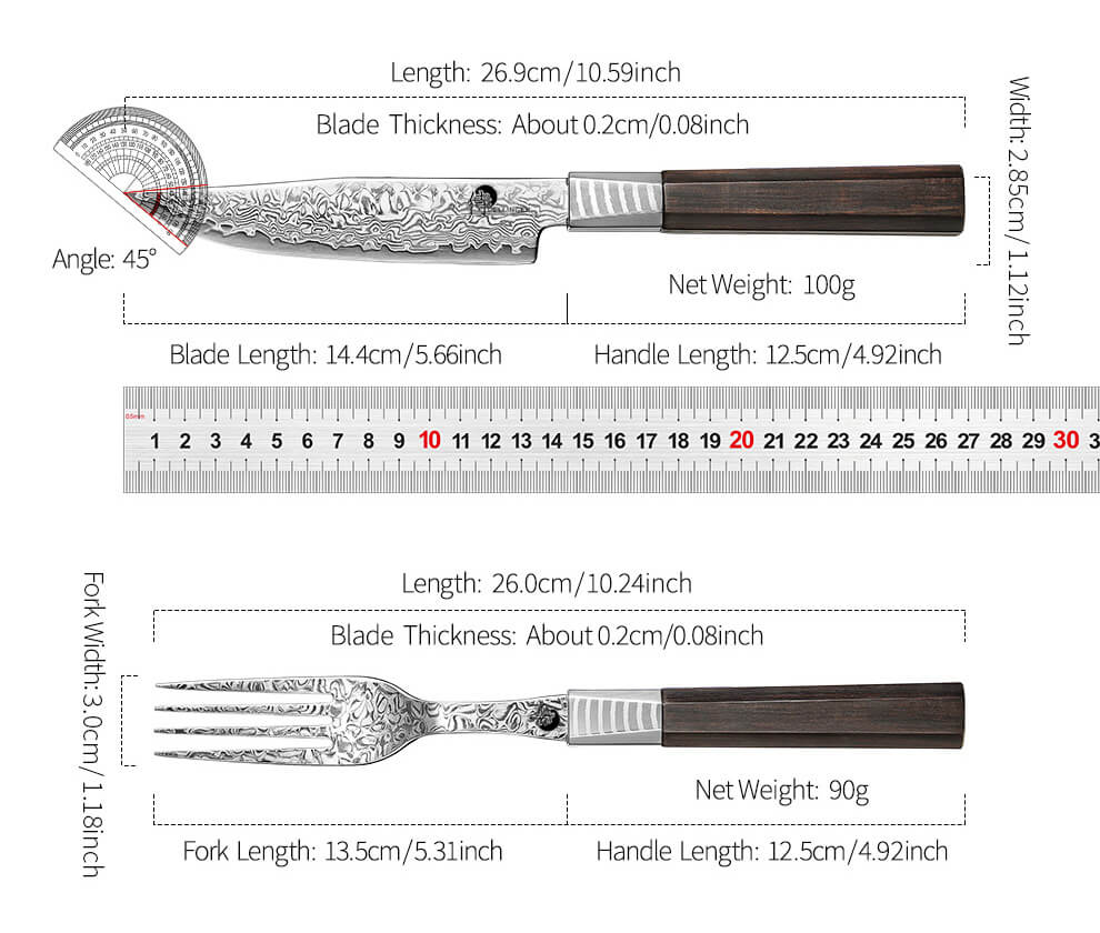 Parametrs of premium steak set - knife and fork Dellinger
