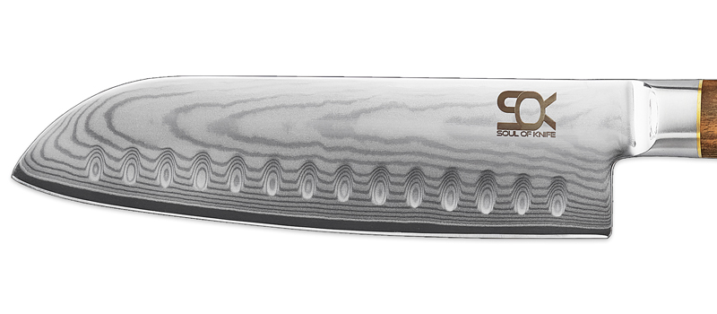 čepel nože šéfkuchaře SANTOKU SOK Cocobolo White Damascus