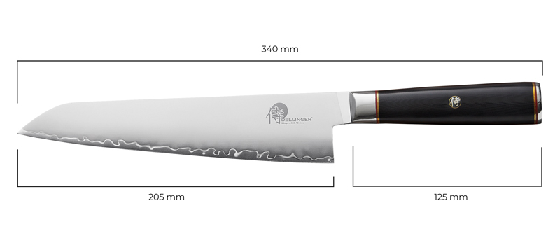 nůž Kiritsuke Chef Dellinger Okami 3 layers AUS10 rozmery