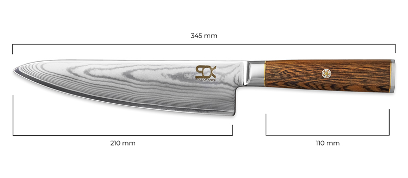 rozměry nože Chef/Gyuto SOK Cocobolo White Damascus