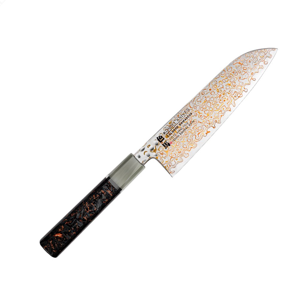 Kuchyňský nůž Santoku 180 mm Konoll Colored Damascus 1