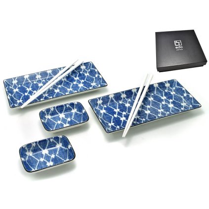 Japonský porcelánový servis na sushi - Shibori Blue Box, pro 2 osoby