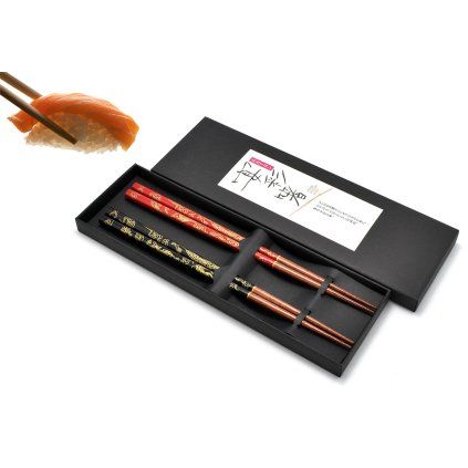 Set of Dining Chopsticks Black & Red Doragon