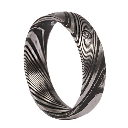 Damaškový prsten Mhiotal 6 mm Silver/Black Brushed se zirkonem