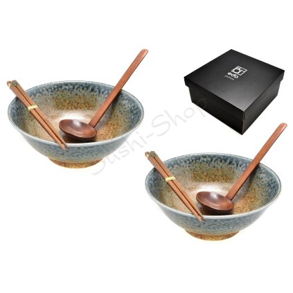 EDO Japan tálkészlet – 2 db evőpálcikával és kanállal díszdobozban
