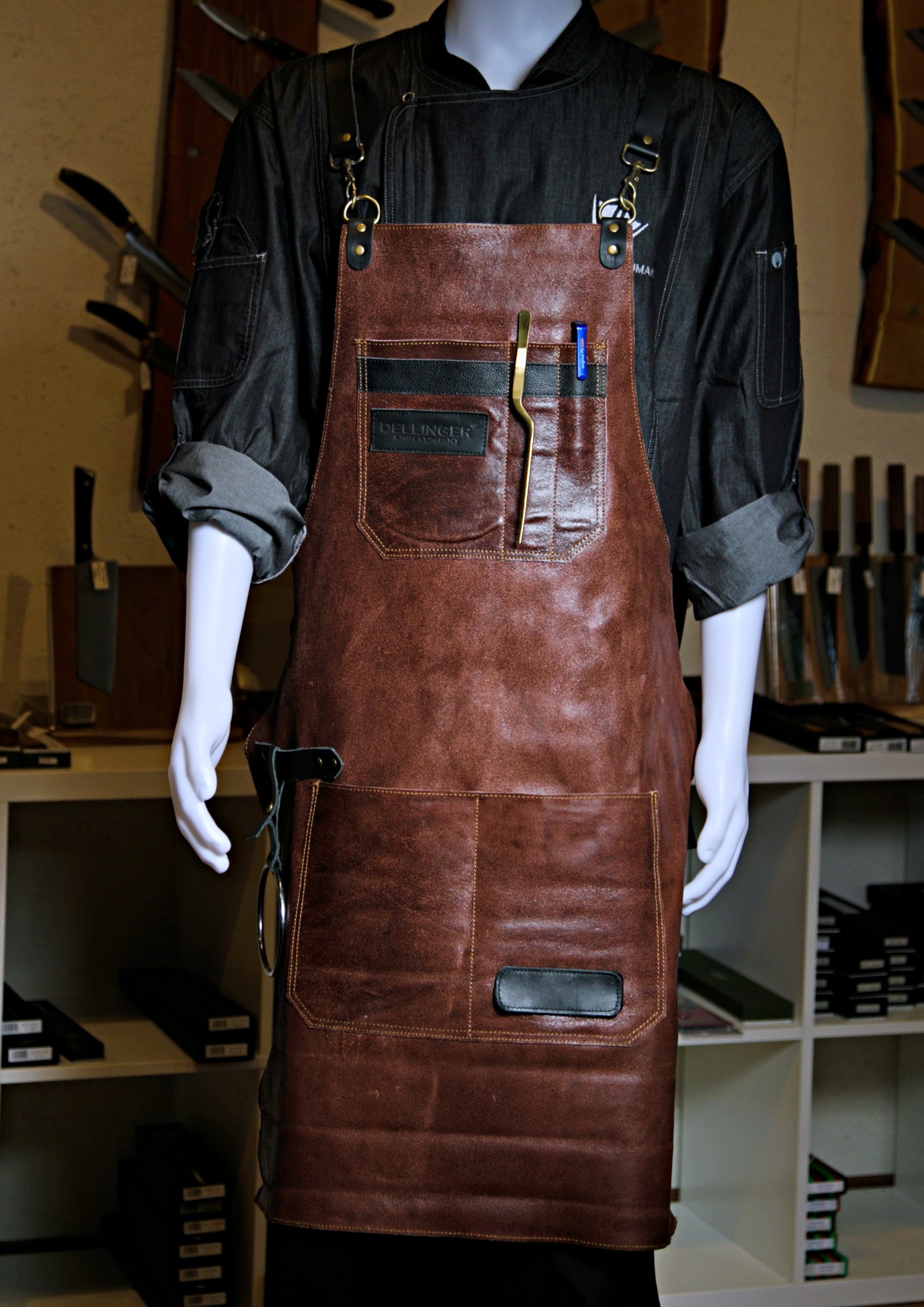 kožená zástěra Dellinger SOFT LEATHER BBQ - Brown Vintage Look