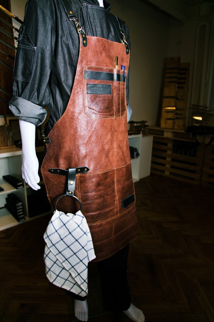 kožená zástěra Dellinger SOFT LEATHER BBQ - Brown Vintage Look