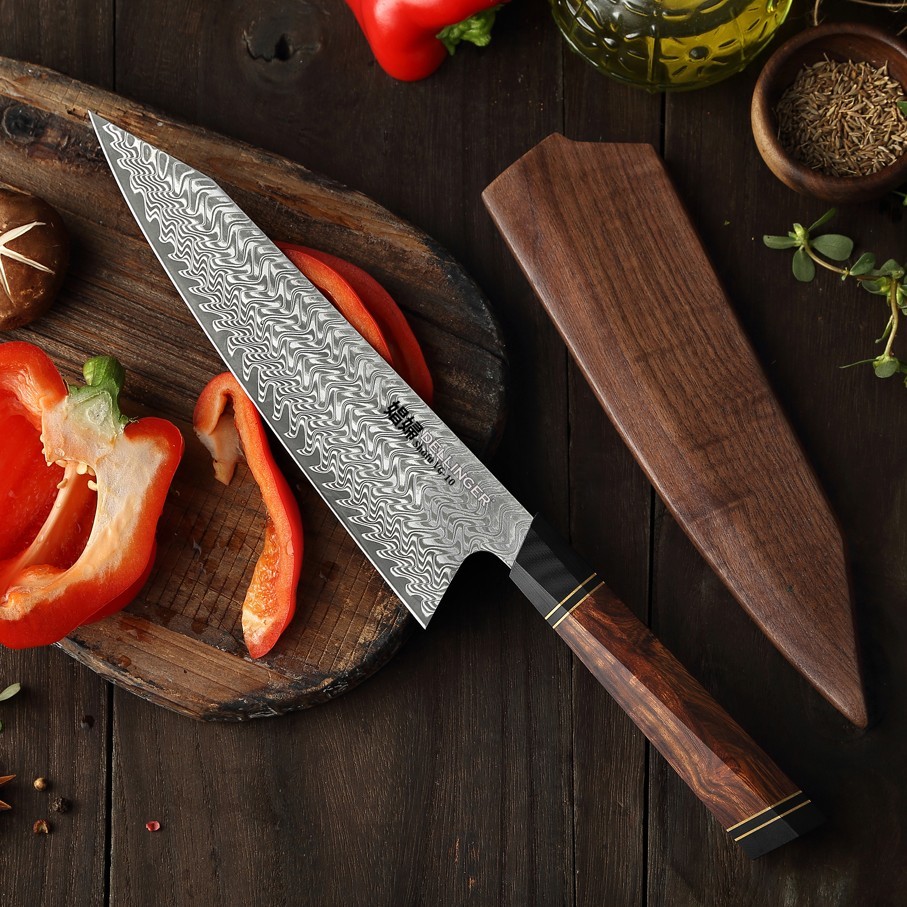 nůž Kiritsuke / Chef 8,5" Dellinger Octagonal Desert Iron Wood VG-10