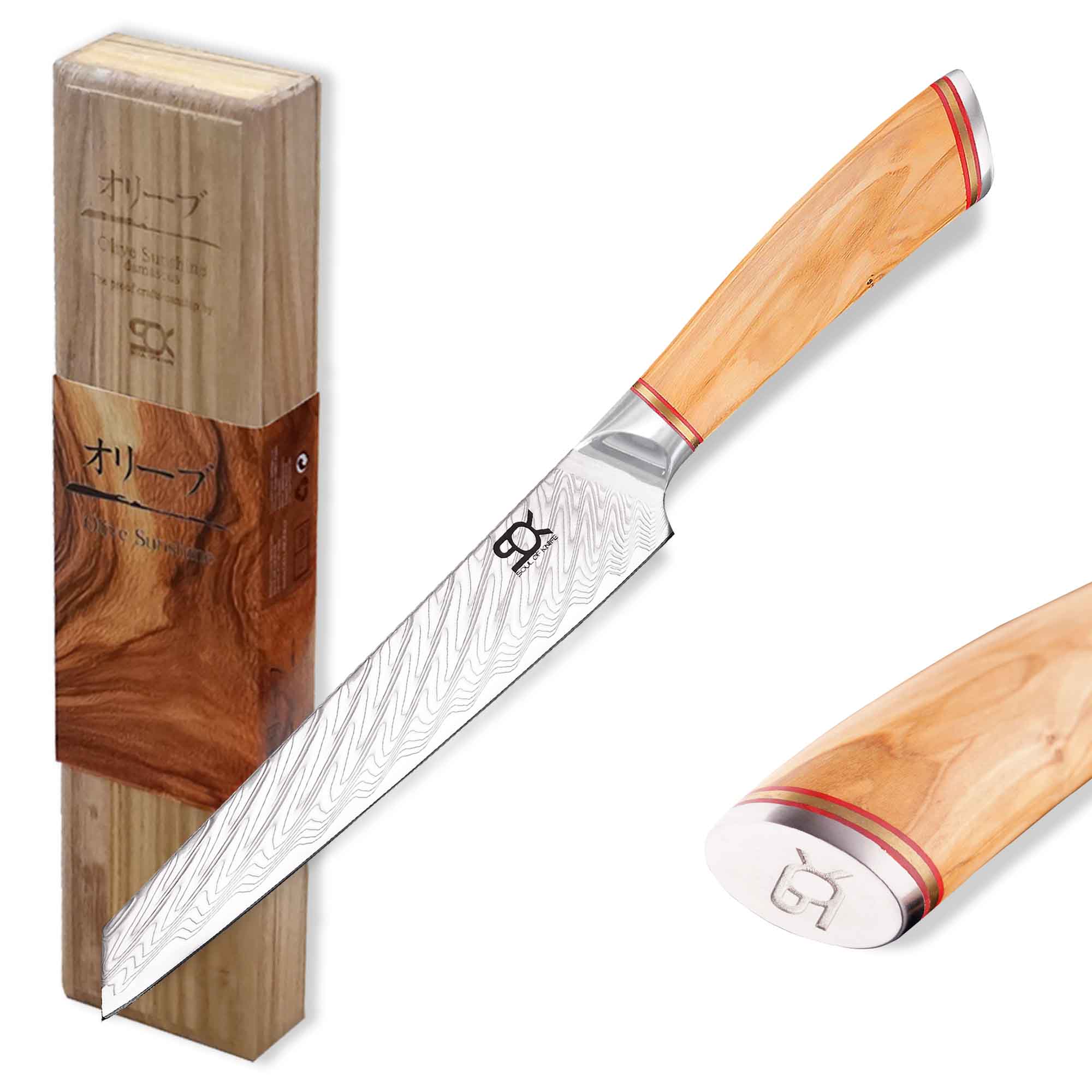 Nůž plátkovací Slice 190 mm SOK Olive Sunshine Damascus